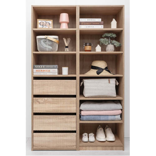 GENEVA THREE SHELF/FOUR DRAWER BUILT IN WARDROBE - FLUTED - NATURAL OAK