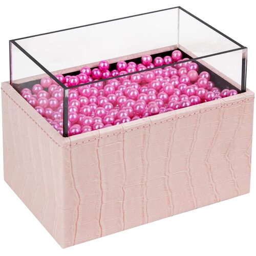 Leather Makeup Brush Cosmetic Organiser Storage Box with Pink Pearls and Acrylic Cover (Pink)