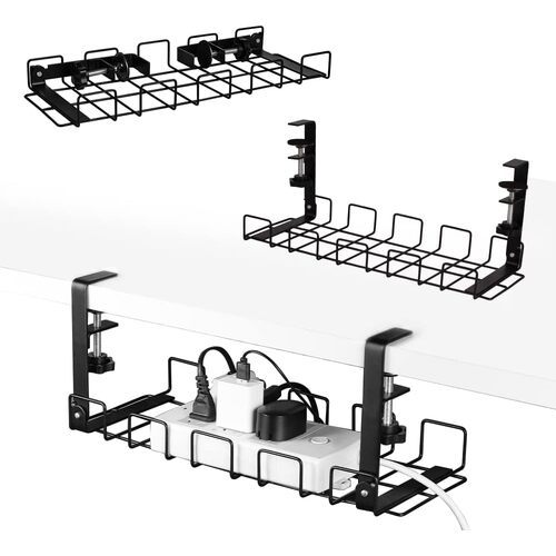 2 pack Under Desk Cable Management Tray, Black