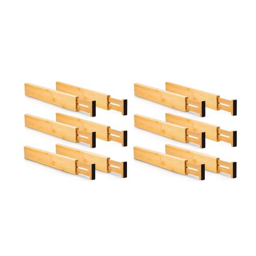 12 Pack Bamboo Adjustable Kitchen Drawer Dividers (Large, 44-55 cm)