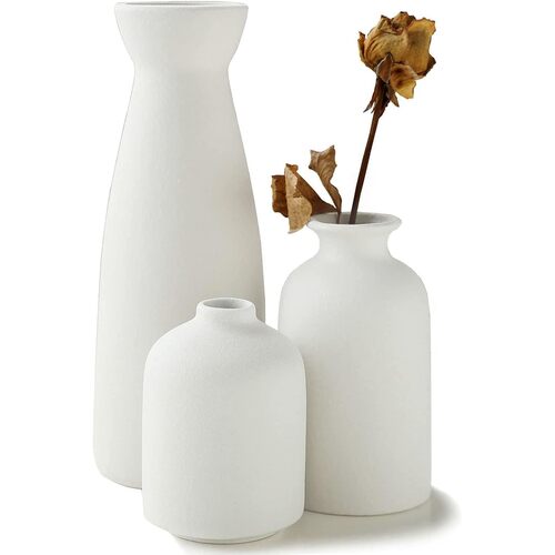 Ceramic Set of 3 Modern White Vases for Home D?cor