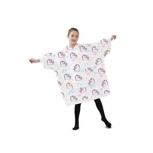  Hoodie Blanket (Kids Unicorn white)