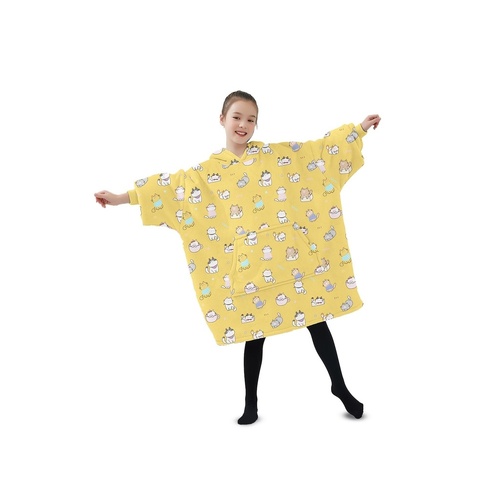  Hoodie Blanket (Kids Cat yellow)