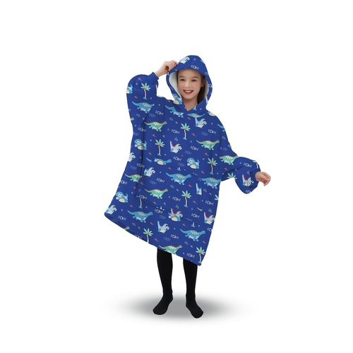  Hoodie Blanket (Kids Dinosaur Dark blue)