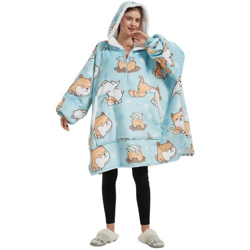  Hoodie Blanket Adult (Blue Dog）