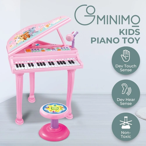 Kids Electronic Piano Keyboard Toy with Microphone and Chair (Pink) GO-MAT-102-XC