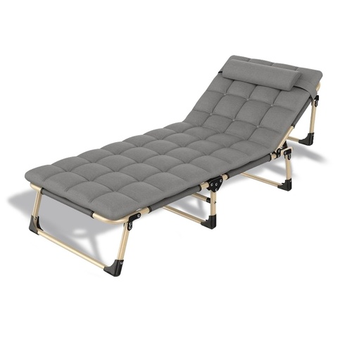  Adjustable Portable Folding Bed with Mattress and Headrest (Grey)