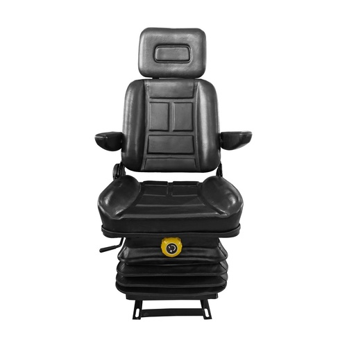  Adjustable Suspension Seat with Foldable Armrest for Heavy Machinery (Black)