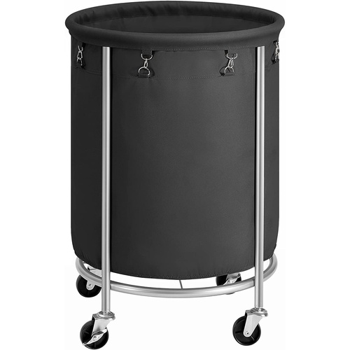  Laundry Basket with Wheels with Steel Frame and Removable Bag Black