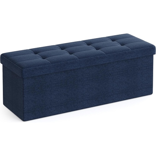 110cm Foldable Bench with Storage Space and Metal Divider Grid Navy Blue