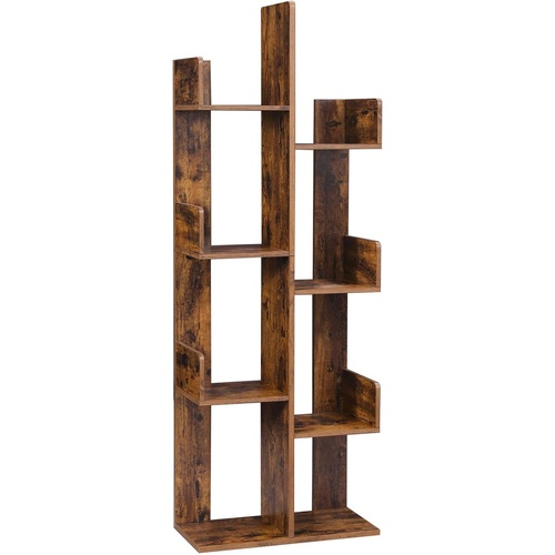 Tree-Shaped Bookcase with 8 Storage Shelves Rounded Corners Rustic Brown