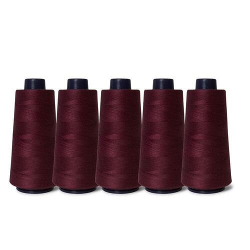 5x Wine Red Sewing Overlocker Thread - 2000m Hemline Polyester Overlocking Spool