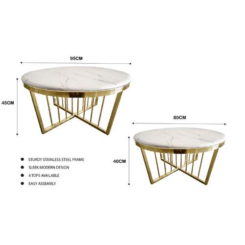 Salina Coffee Table 80cm Gold Base - White Marble