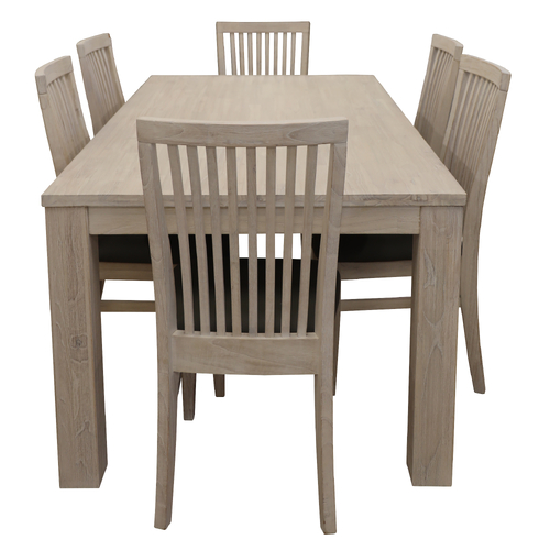 7pc Dining Set 190cm Table 6 PU Seat Chair Solid Mt Ash Wood - White