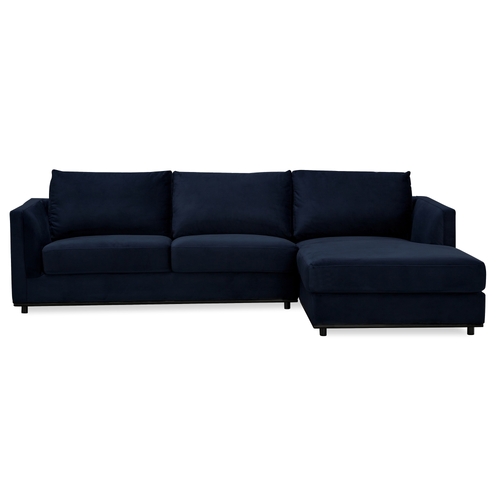 2 Seater Velvet Fabric Corner Sofa Lounge RHF Chaise - Navy