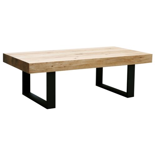 Coffee Table 130cm Veneer Solid Oak Top Metal Leg - Natural