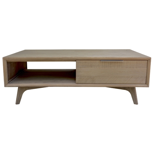 130cm Coffee Table 2 Drawer Solid Acacia Timber Brushed Smoke