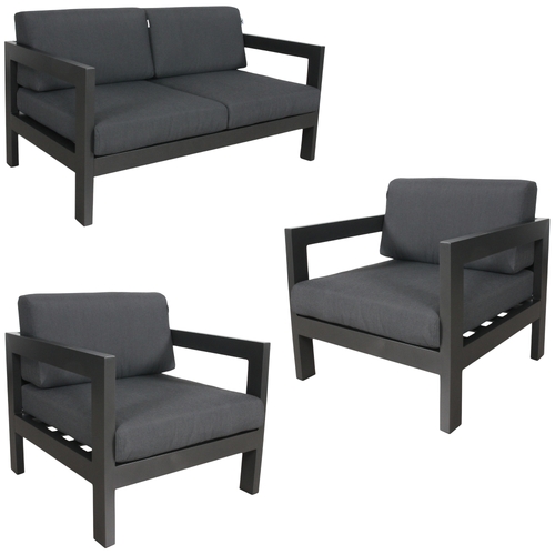 3pc Set 1+1+2 Seater Outdoor Sofa Lounge Aluminium Frame Charcoal