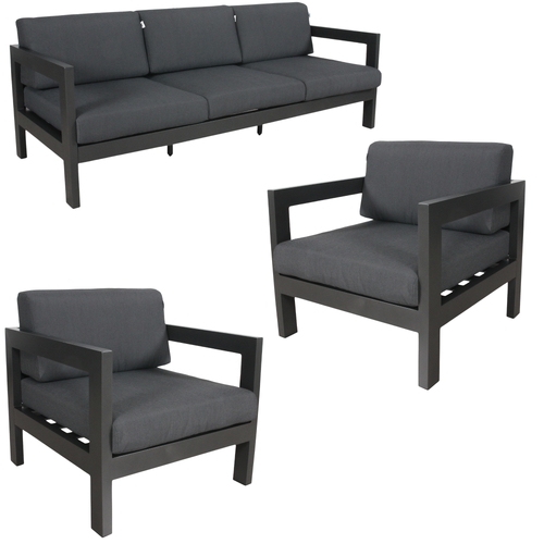 3pc Set 1+1+3 Seater Outdoor Sofa Lounge Aluminium Frame Charcoal