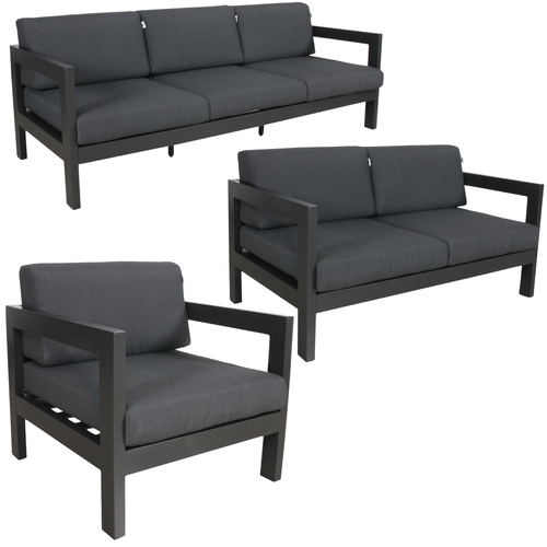 3pc Set 1+2+3 Seater Outdoor Sofa Lounge Aluminium Frame Charcoal