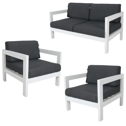 3pc Set 1+1+2 Seater Outdoor Sofa Lounge Aluminium Frame White