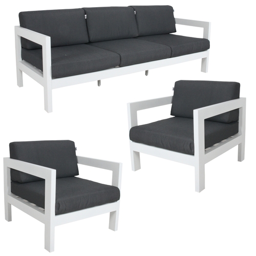 3pc Set 1+1+3 Seater Outdoor Sofa Lounge Aluminium Frame White