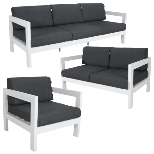 3pc Set 1+2+3 Seater Outdoor Sofa Lounge Aluminium Frame White