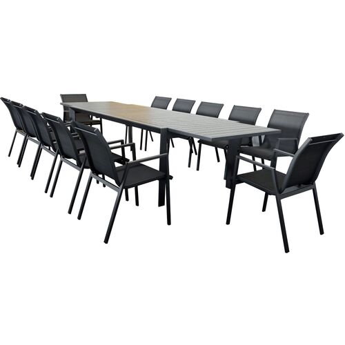 13pc 230-345cm Aluminium Outdoor Extensible Dining Table Chair Charcoal