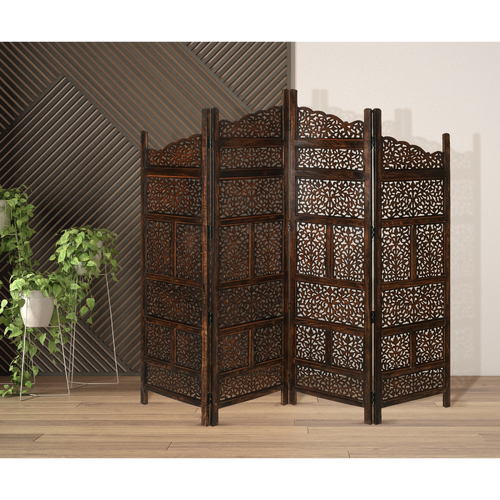 Arlington 4 Panel Room Divider Screen Privacy Shoji Timber Wood Stand - Burnt