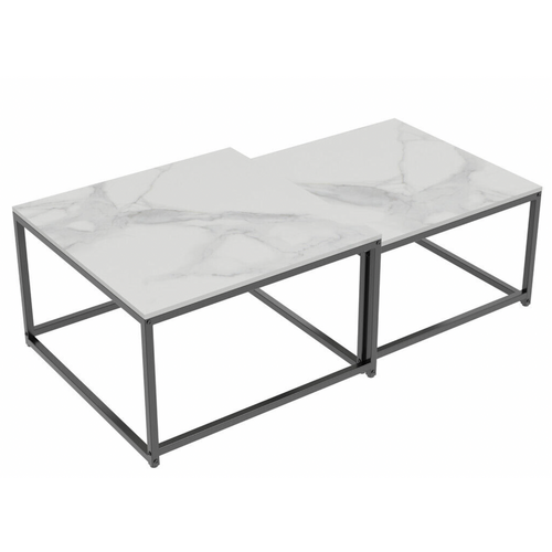 Interior Ave - Ciest Square Nested Coffee Table Set - White Marble Stone