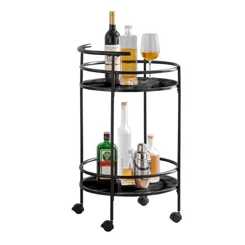 2 Tiers Kitchen Rolling Bar Cart In Black