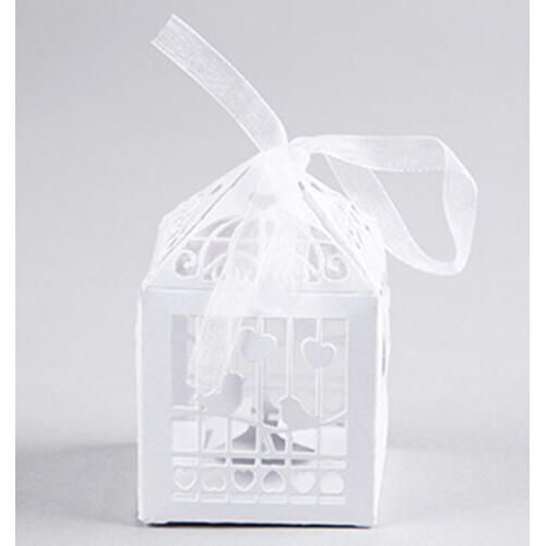 White Dove Bird Heart Wedding Bomboniere Favor Lolly Gift Card Box - 10 Pack