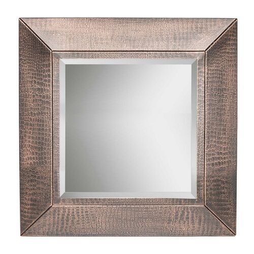 Square Wall Mirror with Croc Pattern Frame in Copper Finish