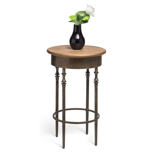 Torquay Wooden Round Side Table with Finial Legs in Dark French Brass Finish