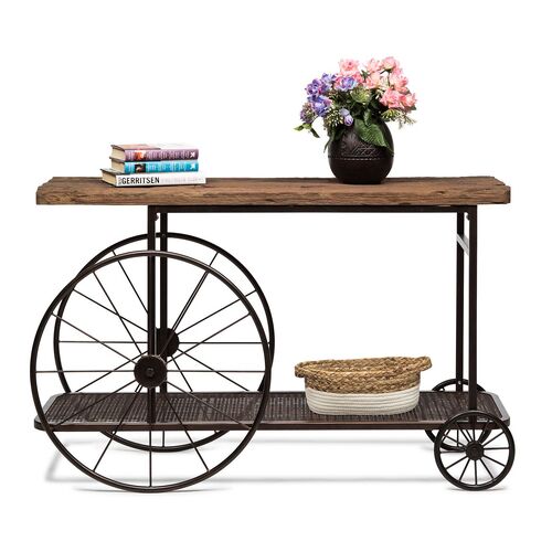 Industrial Style Hallway Console Table with Railway Sleeper Wood Top