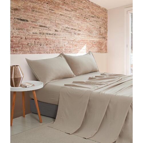 CleverPolly Vintage Washed Microfibre Sheet Set with 2 Pillowcases - Linen - Double