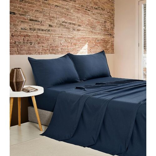 CleverPolly Vintage Washed Microfibre Sheet Set with 2 Pillowcases - Navy - Queen