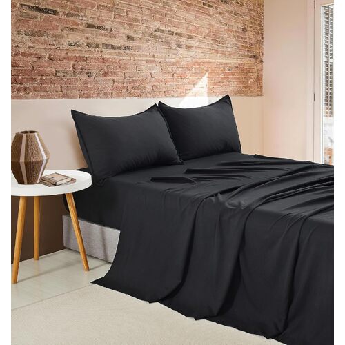 CleverPolly Vintage Washed Microfibre Sheet Set with 2 Pillowcases - Black - King