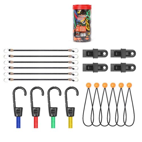 30-Piece Premium Bungee Cord Assortment Includes 10” to 40” Bungee Cords, Canopy Ties & Tarp Clips