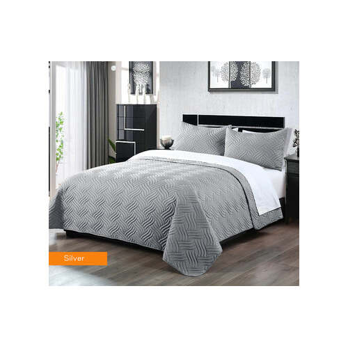 3 piece embossed comforter set king silver