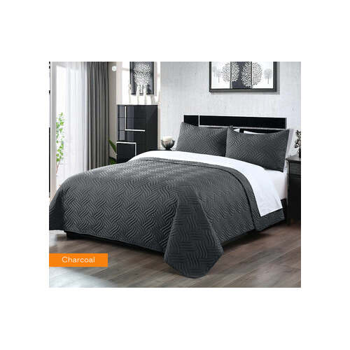 3 piece embossed comforter set queen charcoal