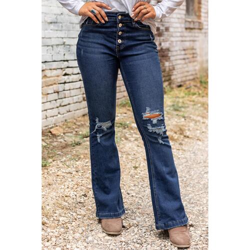 Azura Exchange Distressed Flare Bottom Jeans - S