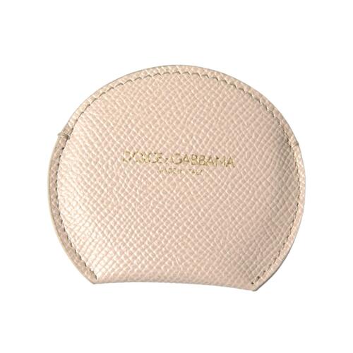 Dolce & Gabbana Women's Beige Calfskin Leather Round Logo Hand Mirror Holder - One Size