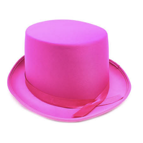 SATIN TOP HAT Costume Party Cap Fancy Dress Trilby Fedora One Size - Hot Pink