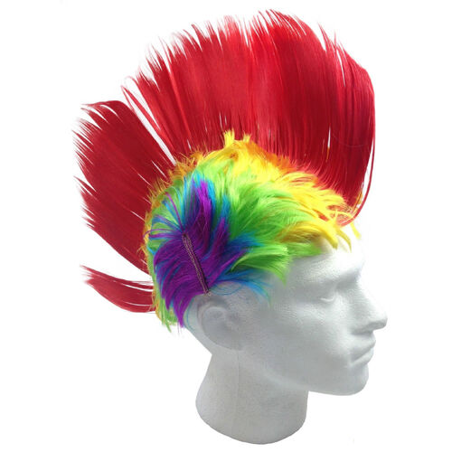 Rainbow MOHAWK WIG 70s 80s Rock Punk Hair Costume Mohican Rooster Wig Fancy