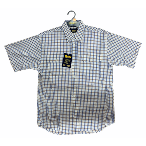 Bisley Mens Short Sleeve Check Shirt Checkered Cotton Blend Casual Business Work - Beige - M