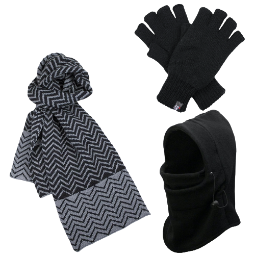 3pc 3M Thinsulate Set Mens Black Thermal Windproof Beanie Hat Scarf Gloves
