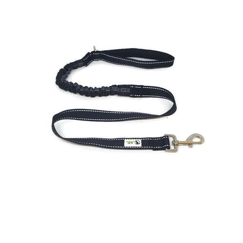 Bungee Dog Lead Nylon w/Reflective Stitching - Moondidley Pets Black