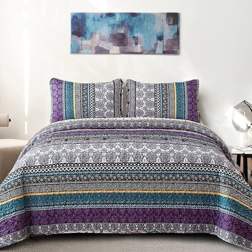 Aesthetic Quilted Bedspread and Pillowcases Set: Unify Your Bedroom's Look - Queen size