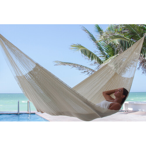 Mayan Legacy Jumbo Size Super Nylon Mexican Hammock in Cream Colour